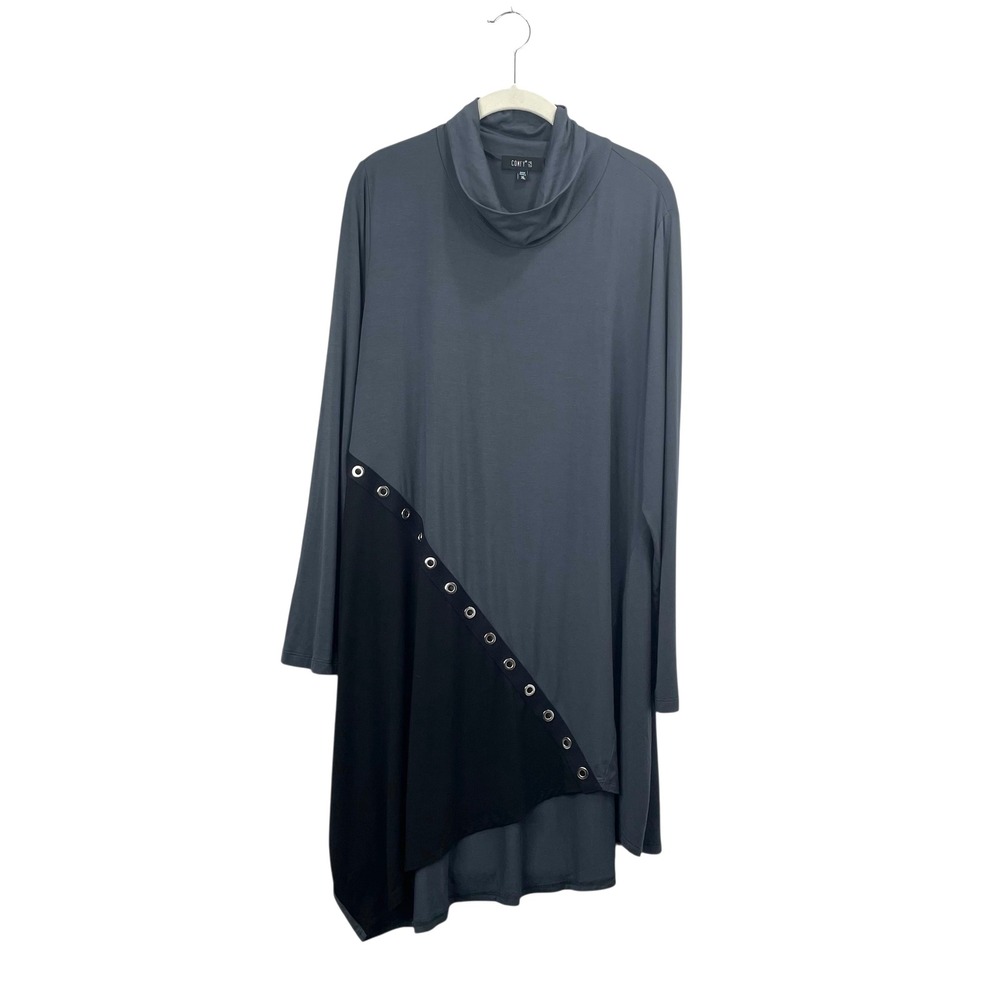 Comfy USA color block asymmetric hem tunic top shirt Size XL boho lagenlook